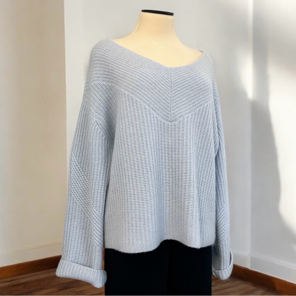 Sally LaPointe Cashmere Ribbed V Neck Knit Sweater
